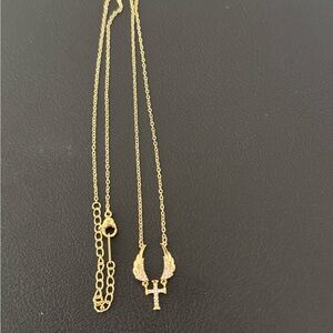 Stainless Steel Gold Wings and Cross Necklace